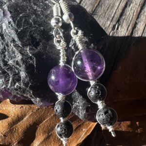 Ohrringe Amethyst und Lavastein