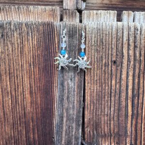 Ohrringe Meeres-Sonne mit Mondstein und blauem Apatit