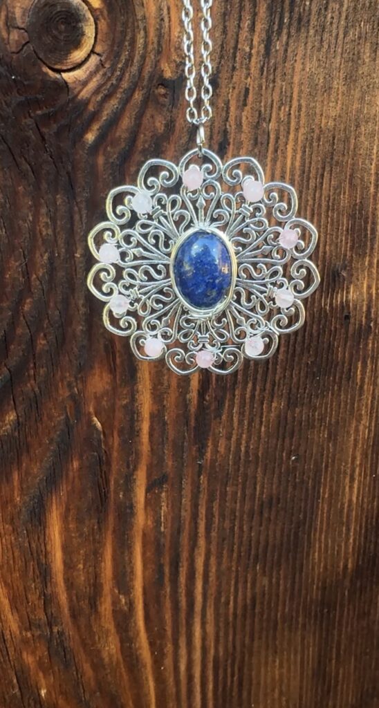 Halskette Edelstahl mit Lapislazuli und Rosenquarz