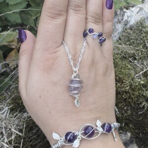 Set Armband, Halskette und Ring mit Amethyst